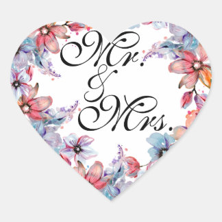 Elegant Mr. & Mrs. Wedding Sticker mit Floral Des