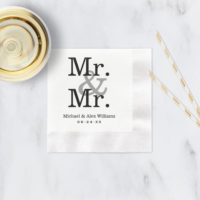 Elegant Mr. und Mr. Black Gray Wedding Monogram Serviette (Von Creator hochgeladen)