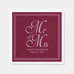 Elegant Mr. und Mrs. Burgundy Marsala Wedding Serviette