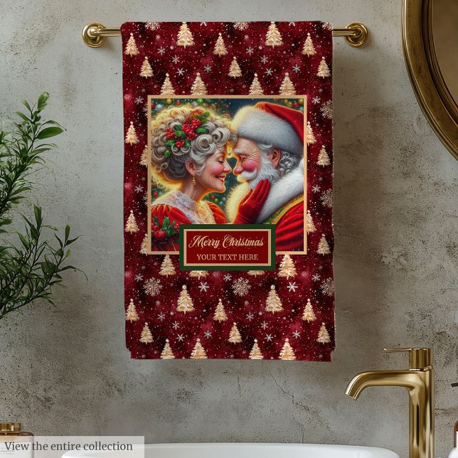 Elegant Mr. und Mrs. Claus Gold Trees Badetuch Badhandtuch Set (Elegant Mr. and Mrs. Claus Gold Trees Bath Towel)