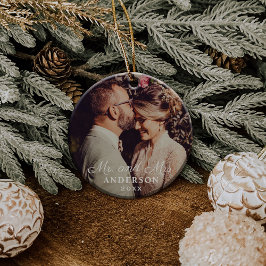 Elegant Mr. und Mrs. Custom Wedding Foto Monogram Ornament