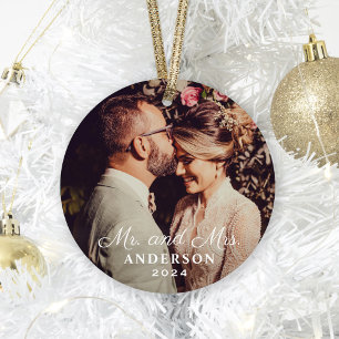 Elegant Mr. und Mrs. Custom Wedding Foto Monogram Ornament