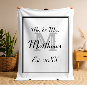 Elegant Mr. und Mrs. Monogram White Fleecedecke