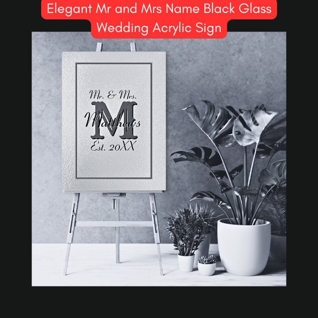 Elegant Mr. und Mrs. Name Black Glass Acrylschild (Von Creator hochgeladen)