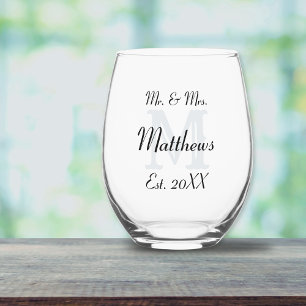 Elegant Mr. und Mrs. Newlywed Black Typografy Weinglas Ohne Stiel