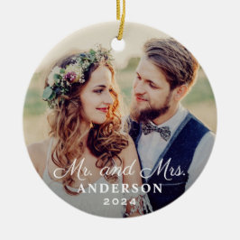 Elegant Mr. und Mrs. Wedding Custom Foto Monogram Keramik Ornament