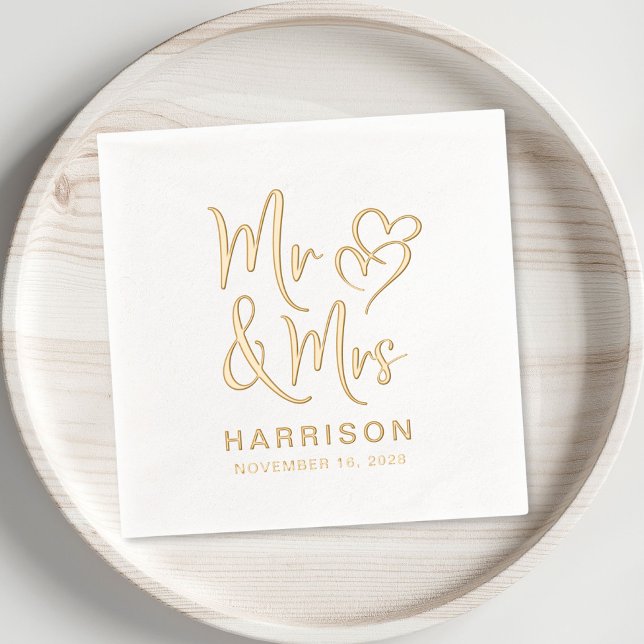Elegant Mr. Wedding Reception Servietten Mit Folie (Elevate your wedding reception decor with these elegant Mr & Mrs Monogram foil napkins)