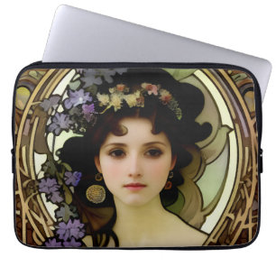 Elegant Mucha Style Porträt einer schönen Frau Laptopschutzhülle