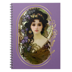 Elegant Mucha Style Porträt einer schönen Frau Notizblock