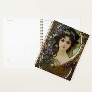 Elegant Mucha Style Porträt einer schönen Frau Planer