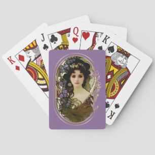 Elegant Mucha Style Porträt einer schönen Frau Spielkarten