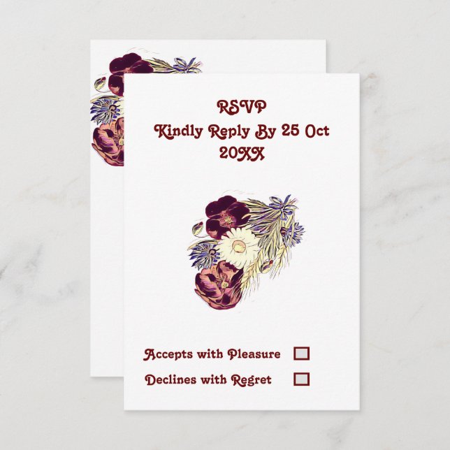 Elegant Mulberry Rustic Floral Wedding RSVP (Vorne/Hinten)
