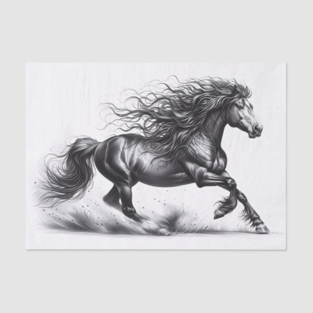 Elegant Mustang Horse Black and White Decoupage Seidenpapier (Vorderseite)