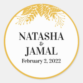 Elegant Mustard Yellow Blätter Wedding Runder Aufkleber