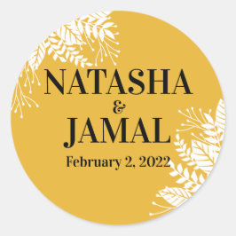 Elegant Mustard Yellow Blätter Wedding Runder Aufkleber