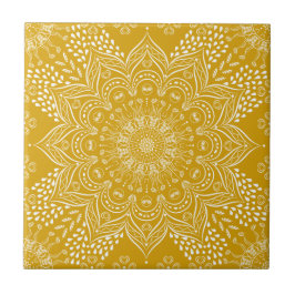 Elegant Mustard Yellow Mandala Fliese