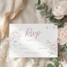 Elegant Mute Dusky Pink Peony Wedding RSVP Card Karte