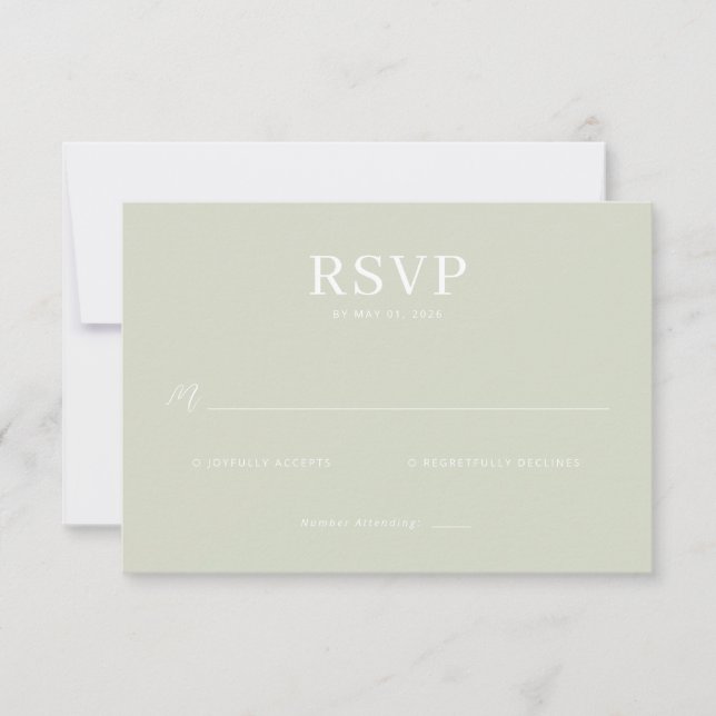 Elegant Muted Green RSVP Card Karte (Vorderseite)