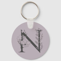 Elegant N Boho Floral Monogram Initial Lilac Gray
