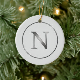 Elegant 'N' Monogram Noel Silver Line Border  Keramik Ornament