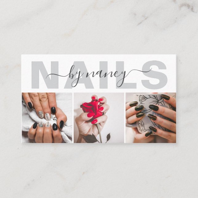 Elegant Nail Artist Photo Collage Qr Code Logo  Visitenkarte (Vorderseite)