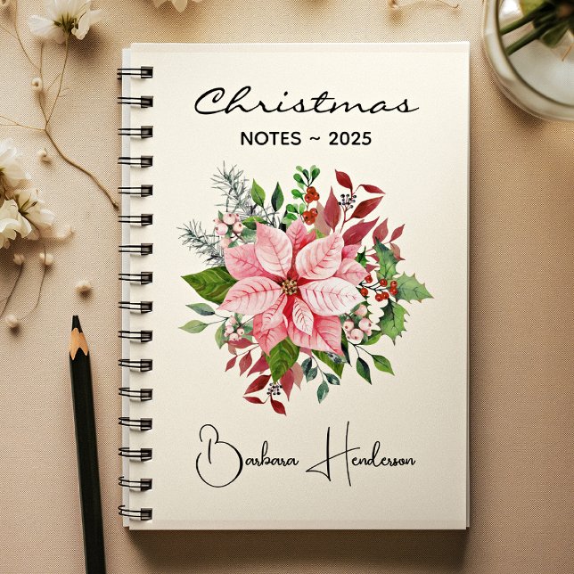 Elegant Name || Christmas Notes Pink Poinsettia Notizblock (Von Creator hochgeladen)