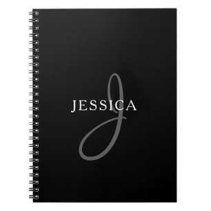 Elegant Name Monogram   Black White & Grey Notizblock