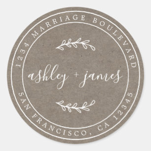Elegant Names Kraft Paper Wedding Rücksendeadresse Runder Aufkleber