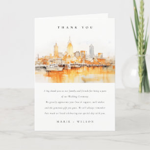 Elegant Nashville City Skyline Watercolor Wedding Dankeskarte