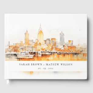 Elegant Nashville City Skyline Watercolor Wedding Gästebuch