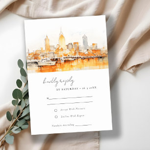 Elegant Nashville City Skyline Watercolor Wedding RSVP Karte