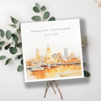 Elegant Nashville City Skyline Watercolor Wedding Serviette