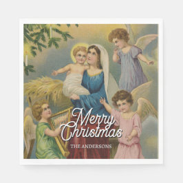 Elegant Nativity Mary Baby Jesus Angels Serviette