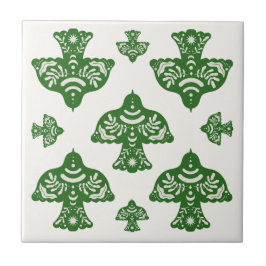 Elegant natural greenery folk art birds Italian Fliese