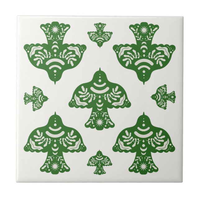 Elegant natural greenery folk art birds Italian Fliese (Vorderseite)