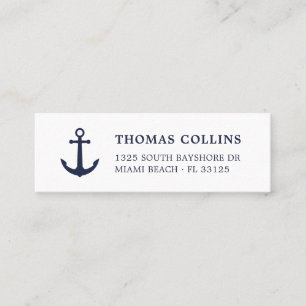 Elegant Nautical Anchor Navy Blue und White Mini Visitenkarte