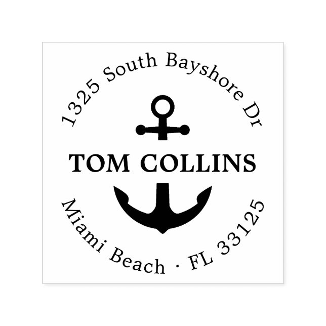 Elegant Nautical Anchor | Runde Rücksendeadresse Permastempel (Design)