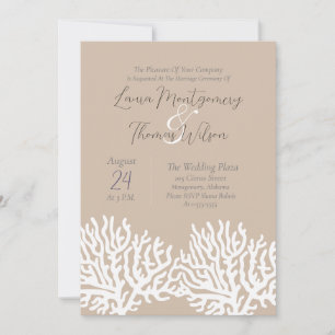 Elegant Nautical Beach White Sea Coral Wedding Einladung