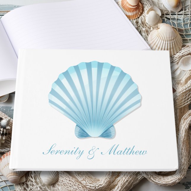 Elegant Nautical Blue Seashell Beach Wedding Gästebuch (Von Creator hochgeladen)