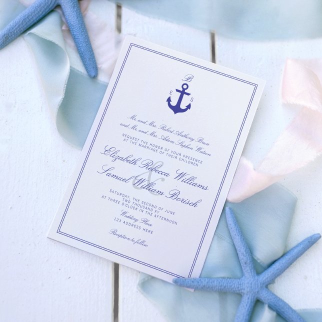 Elegant Nautical Clean Monogram Wedding Einladung (Von Creator hochgeladen)