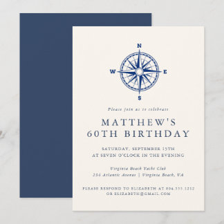 Elegant Nautical Compass Adult Birthday Party  Einladung