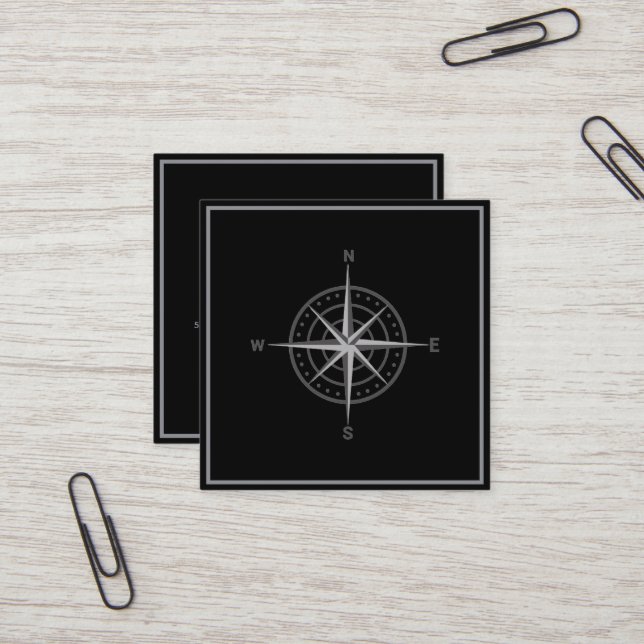 Elegant Nautical Compass  Business Card Quadratische Visitenkarte (Vorderseite/Rückseite Beispiel)