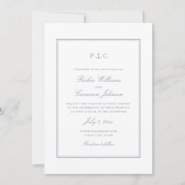 Elegant Nautical Dusty Blue Anchor Wedding Einladung