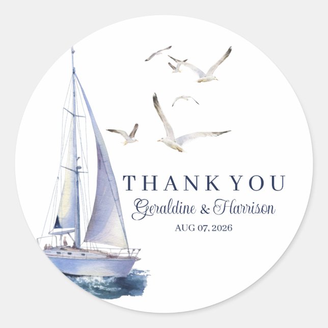 Elegant Nautical Sailing Wedding Danke Sticker (Vorderseite)