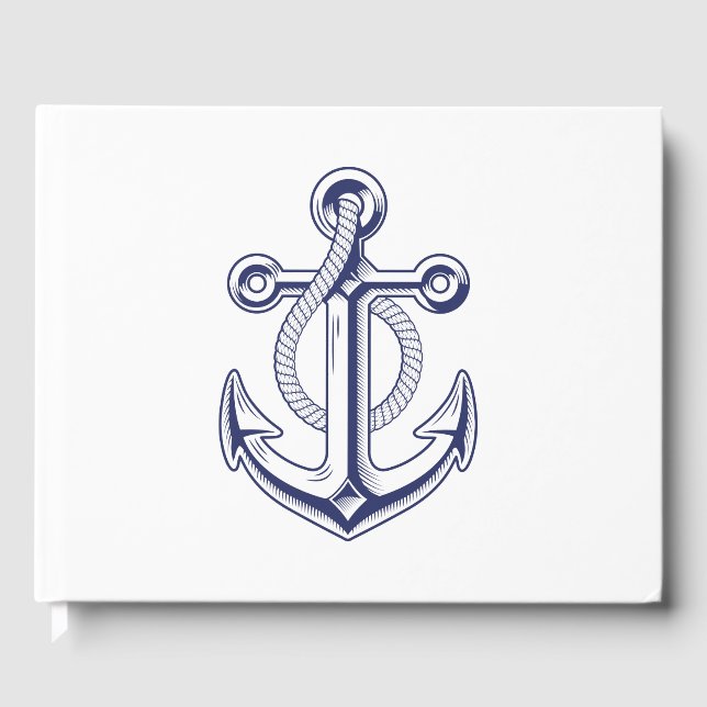 Elegant Nautical Sailor Navy Blue Anchor Hochzeit Gästebuch (Vorderseite)