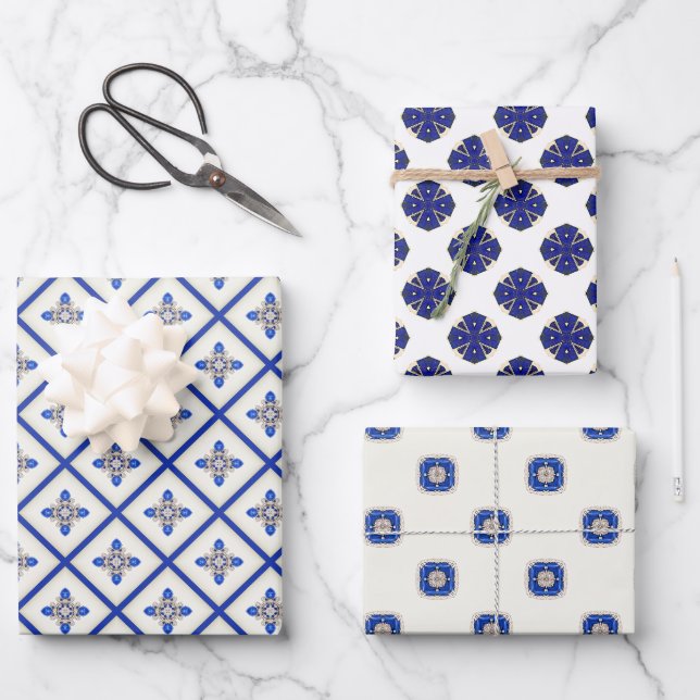 Elegant Nautical Sapphire Blue und White Geschenkpapier Set (Vorderseite)