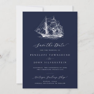 Elegant Nautical Ship Navy Blue Wedding Save The Date