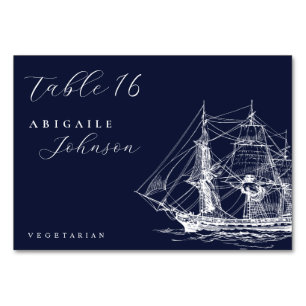 Elegant Nautical Ship Navy Blue Wedding Tischnummer