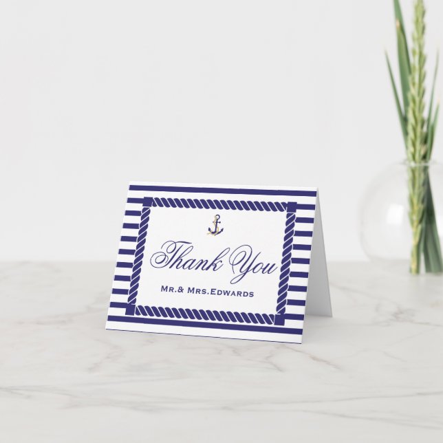 Elegant Nautical Wedding Dankeschön Note Card Dankeskarte (Vorderseite)