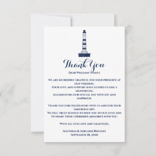 Elegant Nautical Wedding Lighthouse White & Blue Dankeskarte